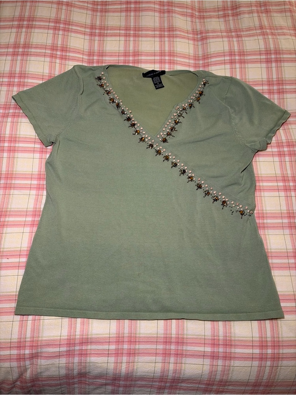 Y2K Cable & Gauge Green Beaded Top